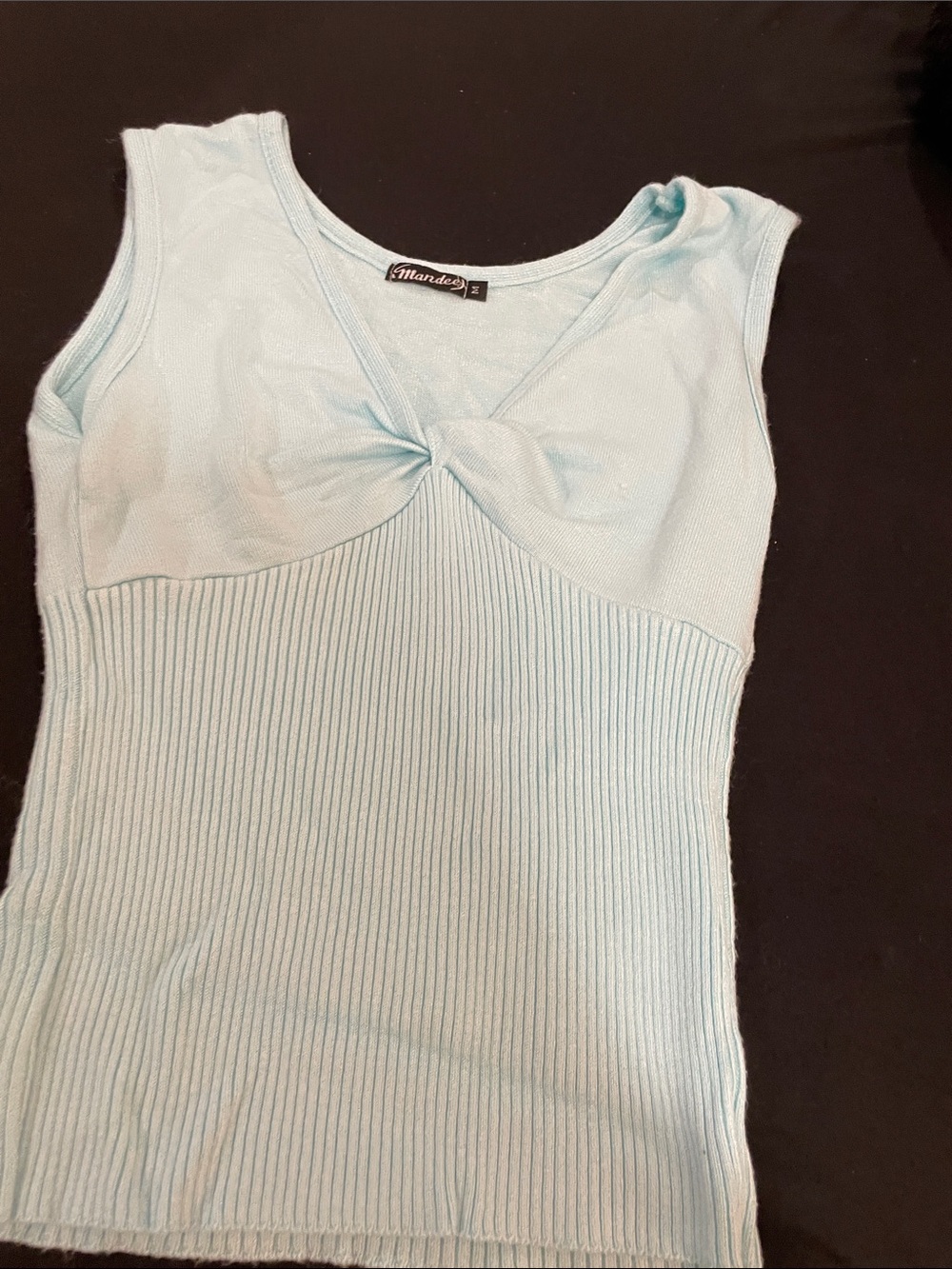 mandee Light Blue Ribbed Twist-Front Tank Top